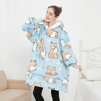 Coperta con cappuccio a doppia flanella Sherpa
